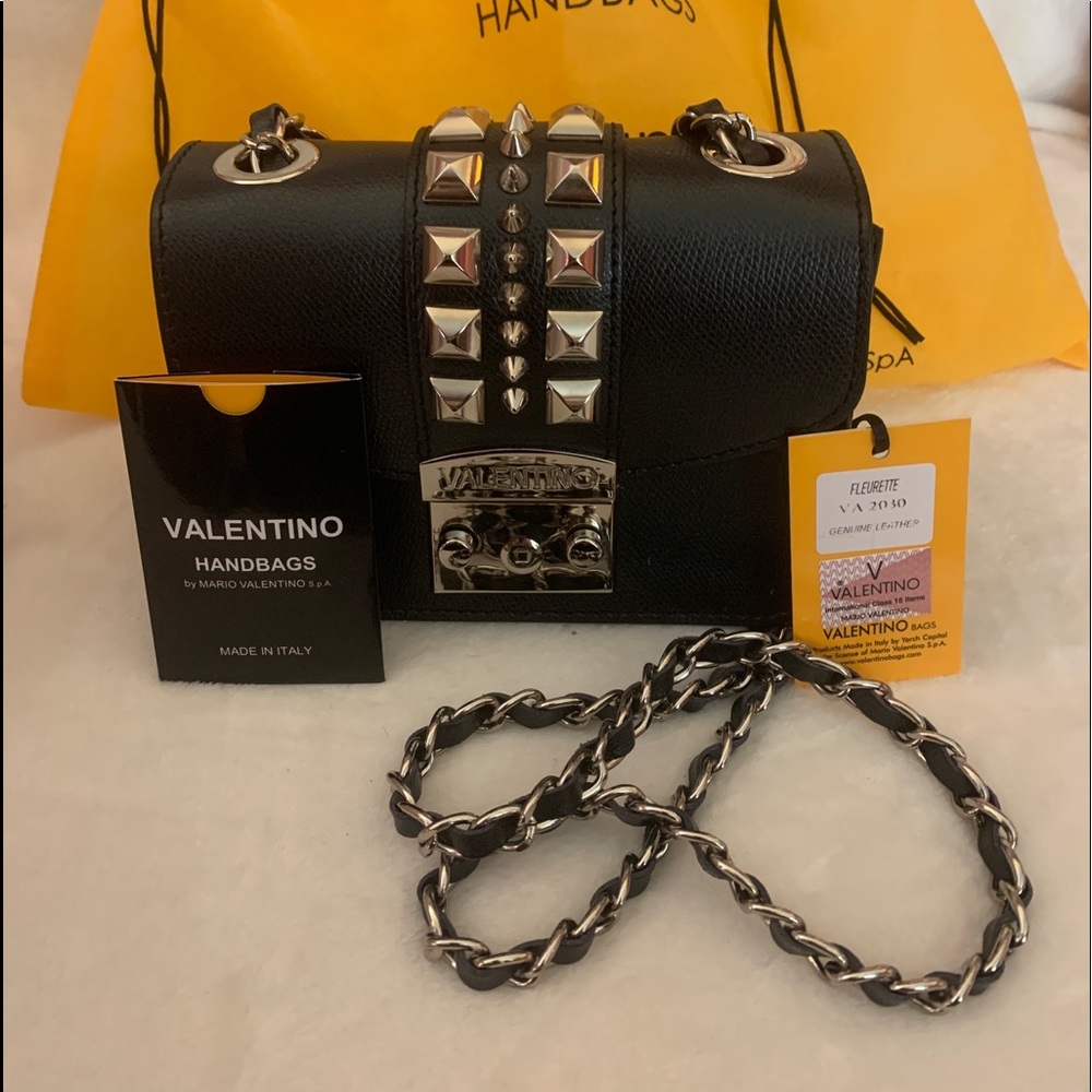 NEW VALENTINO BLK LEATHER CROSSBODY BAG